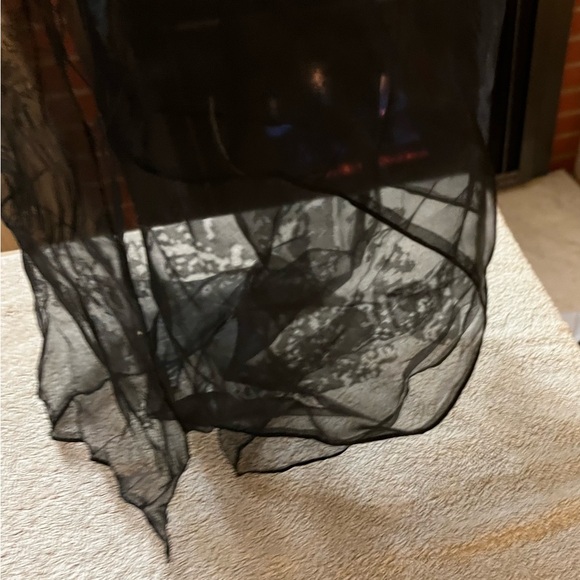 Black Chiffon Poodle scarf Whimsigoth hand rolled edges.17 x51” - Picture 3 of 4